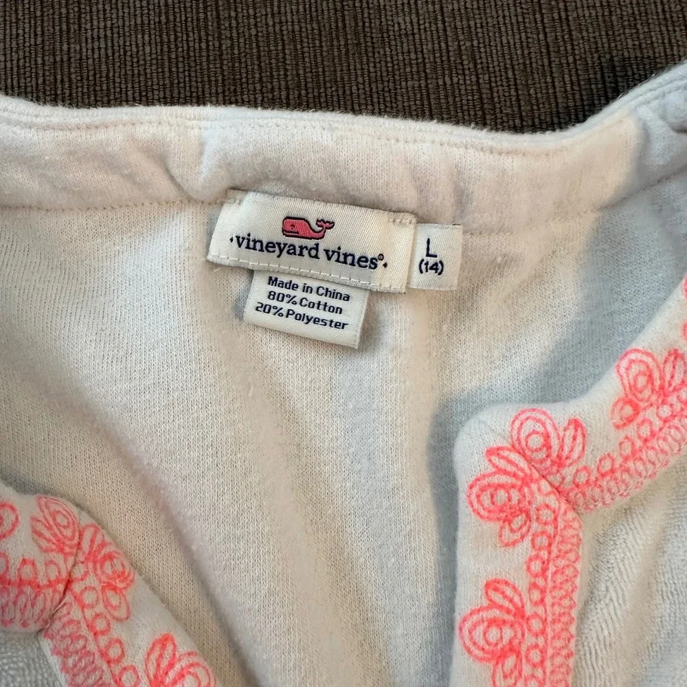 Vineyard Vines Terry Cloth Tunic Girls L 14 White Pink Excellent Swim Coverup - Picture 2 of 3